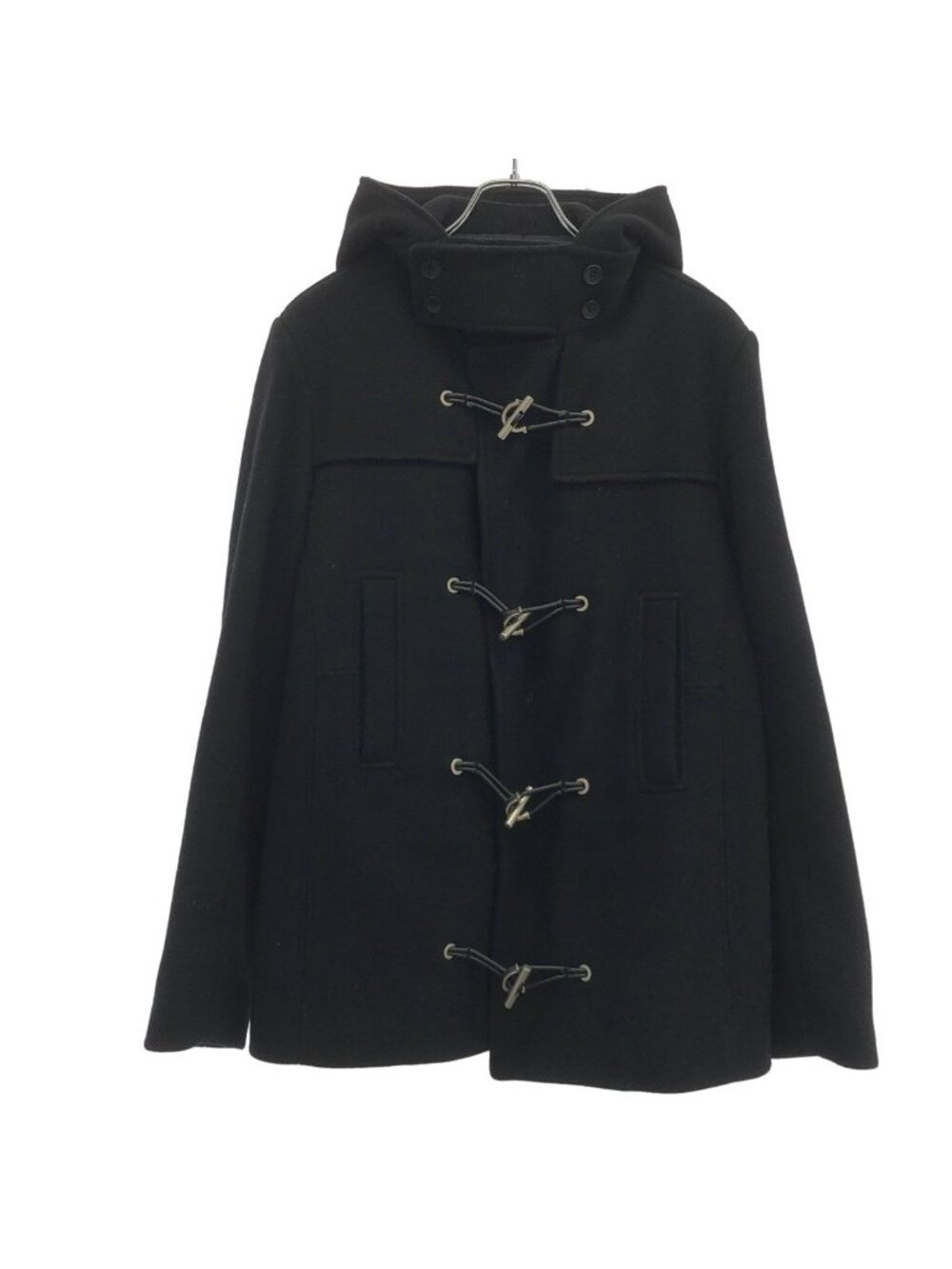Balenciaga Leather Toggle Wool Melton Duffle Coat Black 46